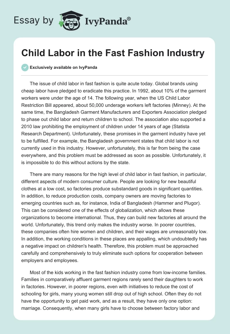 Child Labor in the Fast Fashion Industry. Page 1