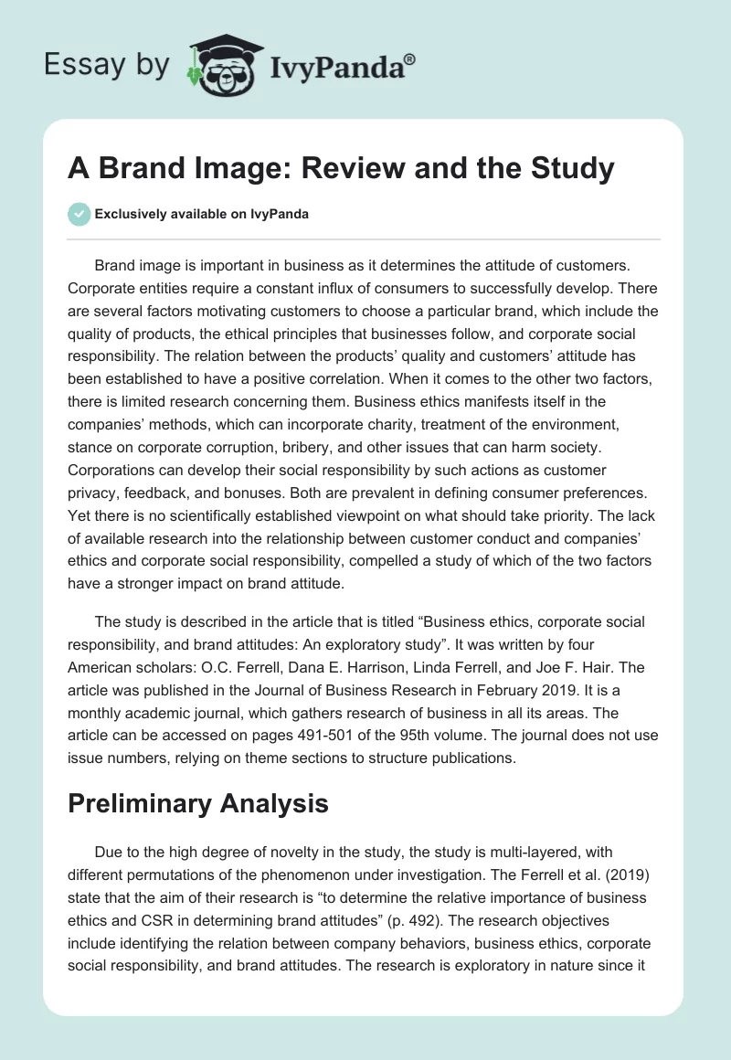 A Brand Image: Review and the Study. Page 1