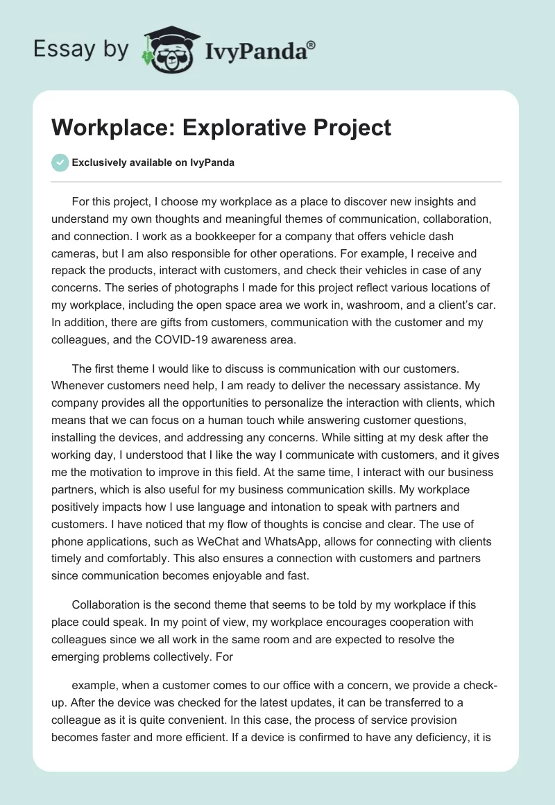Workplace: Explorative Project. Page 1