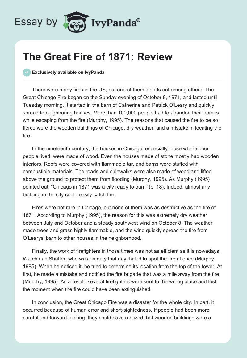The Great Fire of 1871: Review. Page 1