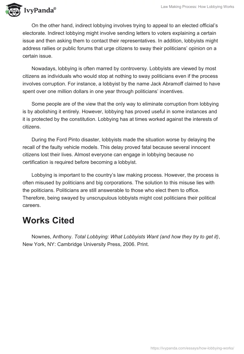 Law Making Process: How Lobbying Works. Page 2