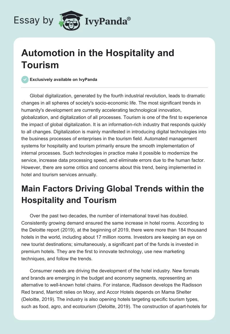 Automotion in the Hospitality and Tourism. Page 1
