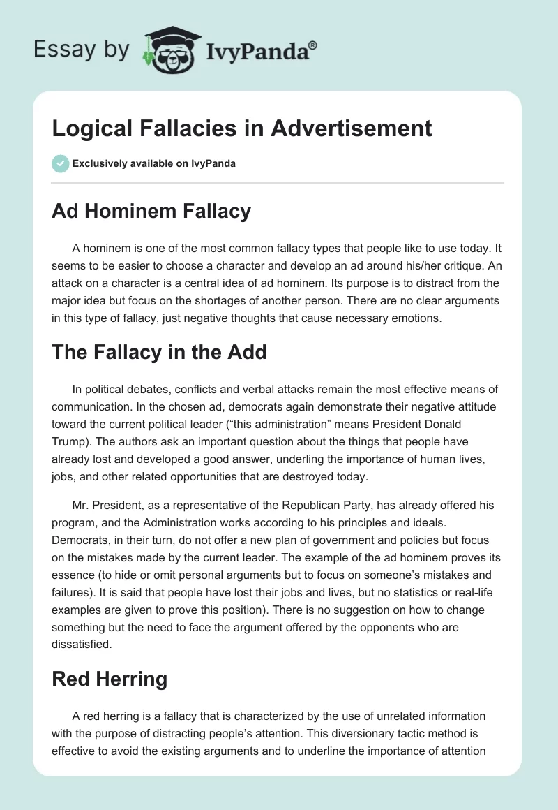 Logical Fallacies in Advertisement. Page 1