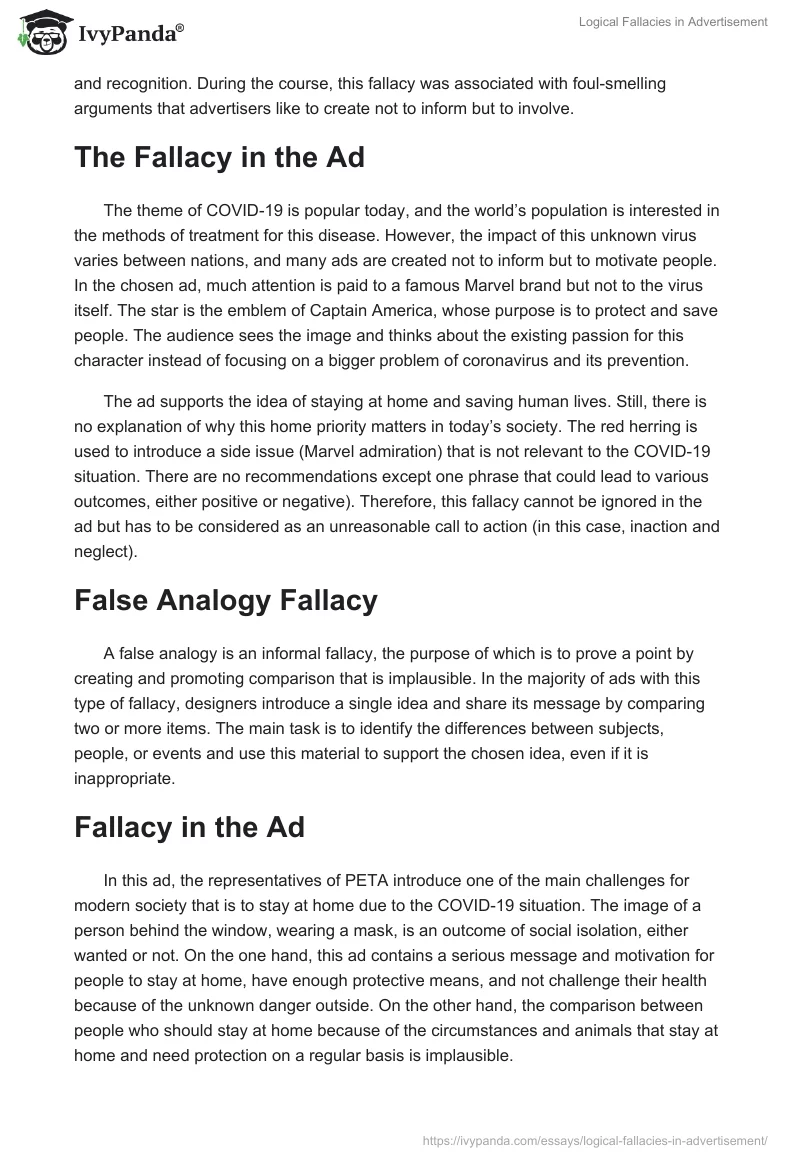 Logical Fallacies in Advertisement. Page 2