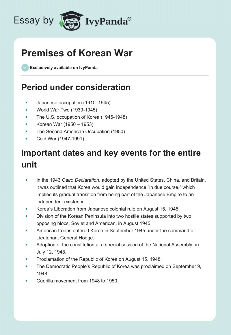 Premises of Korean War. Page 1
