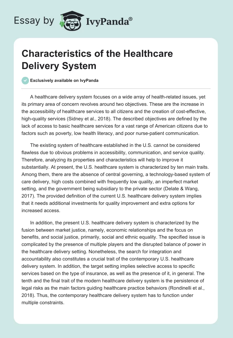 Characteristics of the Healthcare Delivery System. Page 1