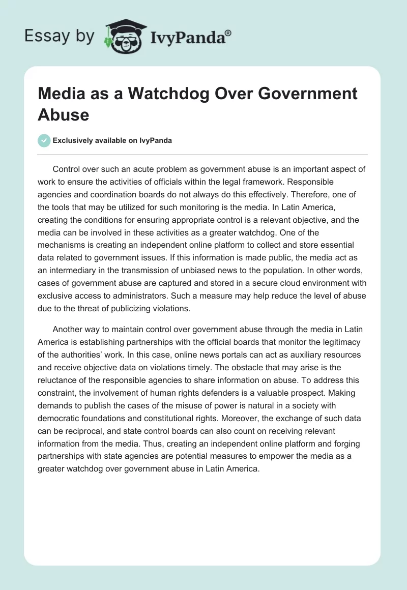 Media as a Watchdog Over Government Abuse. Page 1