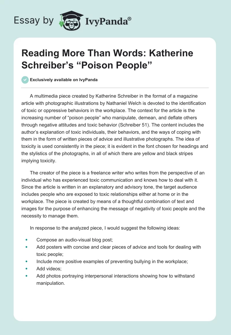 Reading More Than Words: Katherine Schreiber’s “Poison People”. Page 1