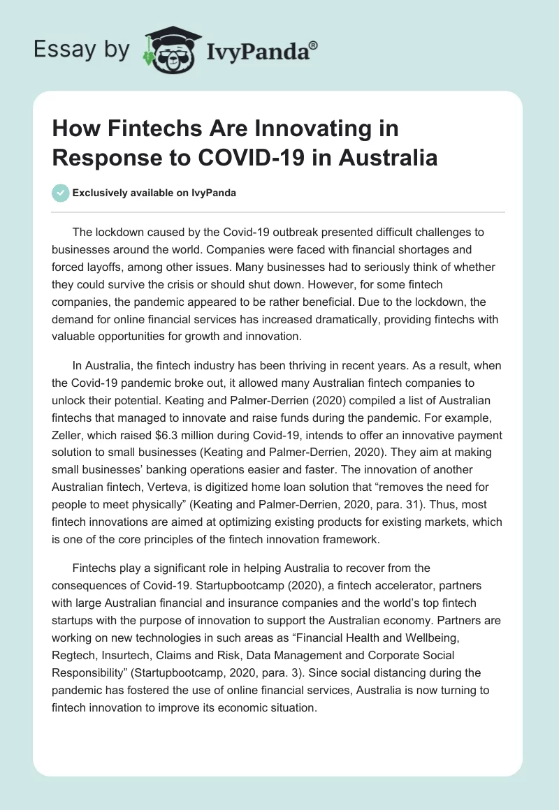 How Fintechs Are Innovating in Response to COVID-19 in Australia. Page 1