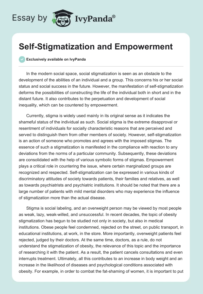 Self-Stigmatization and Empowerment. Page 1