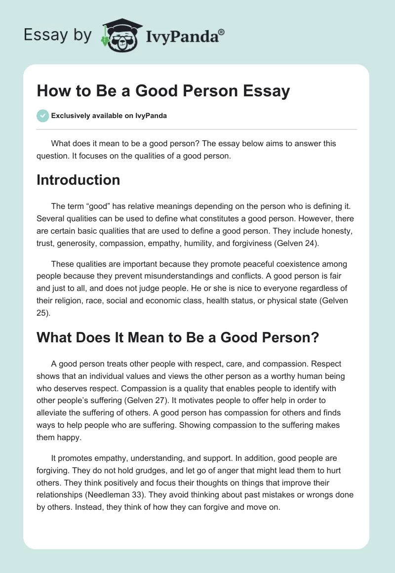 How to Be a Good Person Essay. Page 1