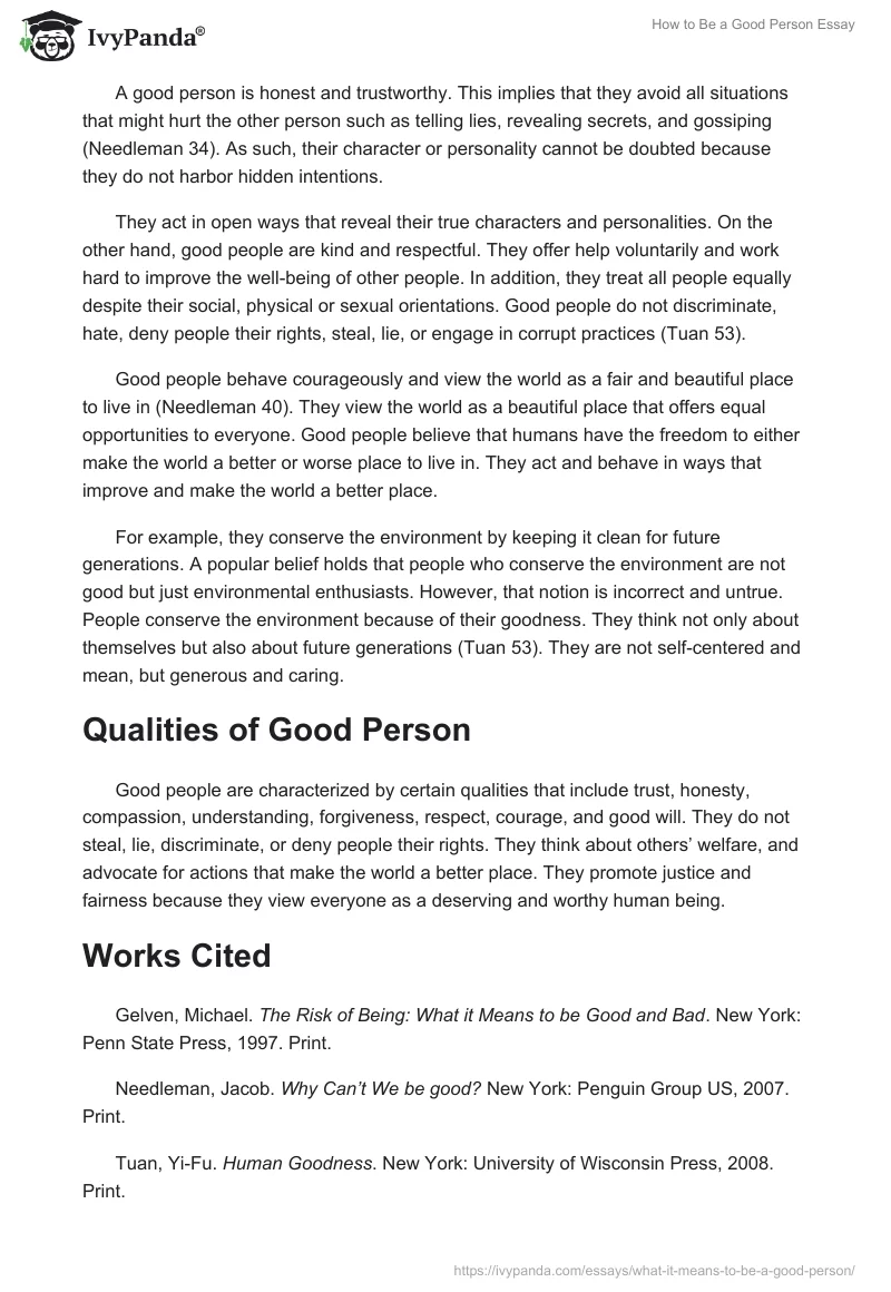 How to Be a Good Person Essay. Page 2