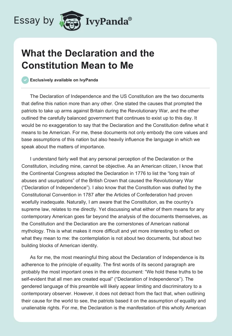 What the Declaration and the Constitution Mean to Me. Page 1