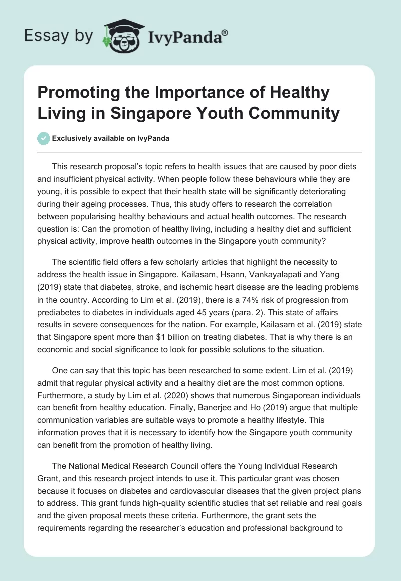 Promoting the Importance of Healthy Living in Singapore Youth Community. Page 1