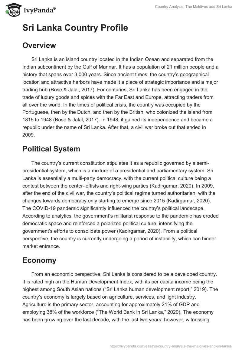 Country Analysis: The Maldives and Sri Lanka. Page 5