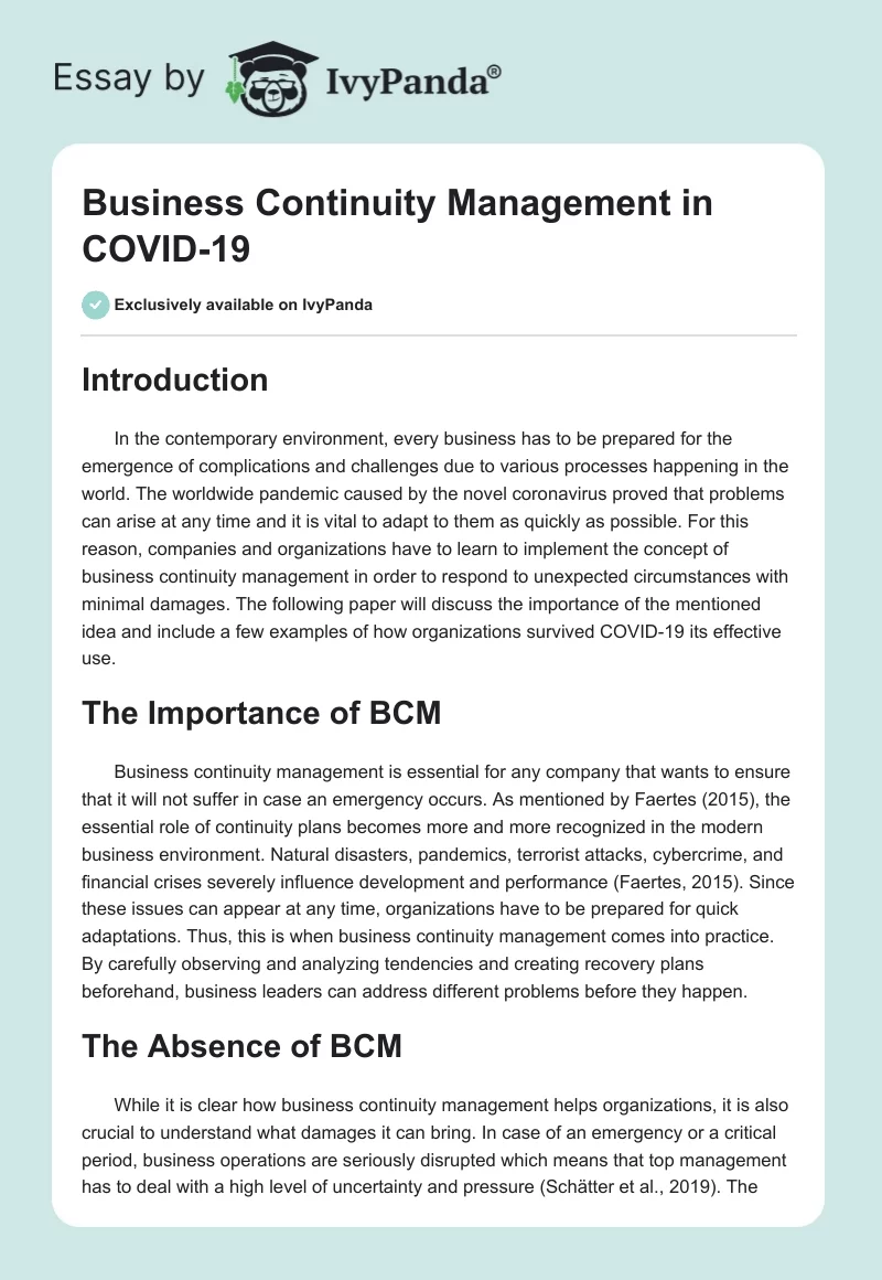 Business Continuity Management in COVID-19. Page 1