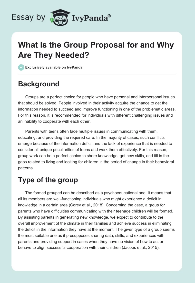 What Is the Group Proposal for and Why Are They Needed?. Page 1