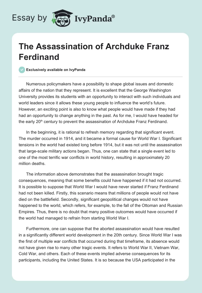 The Assassination of Archduke Franz Ferdinand. Page 1