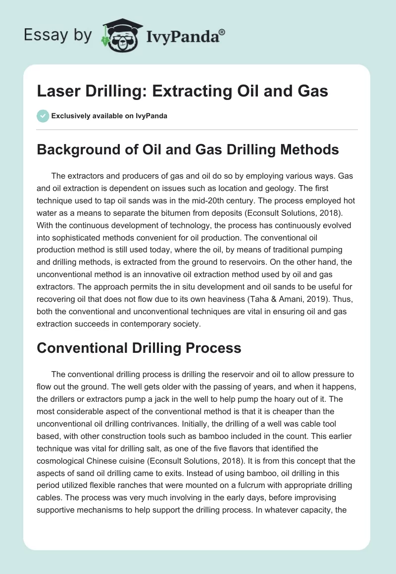 Laser Drilling: Extracting Oil and Gas. Page 1