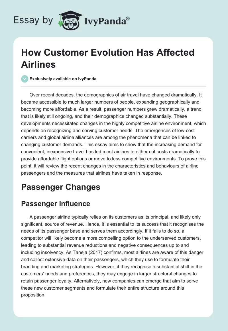 How Customer Evolution Has Affected Airlines. Page 1