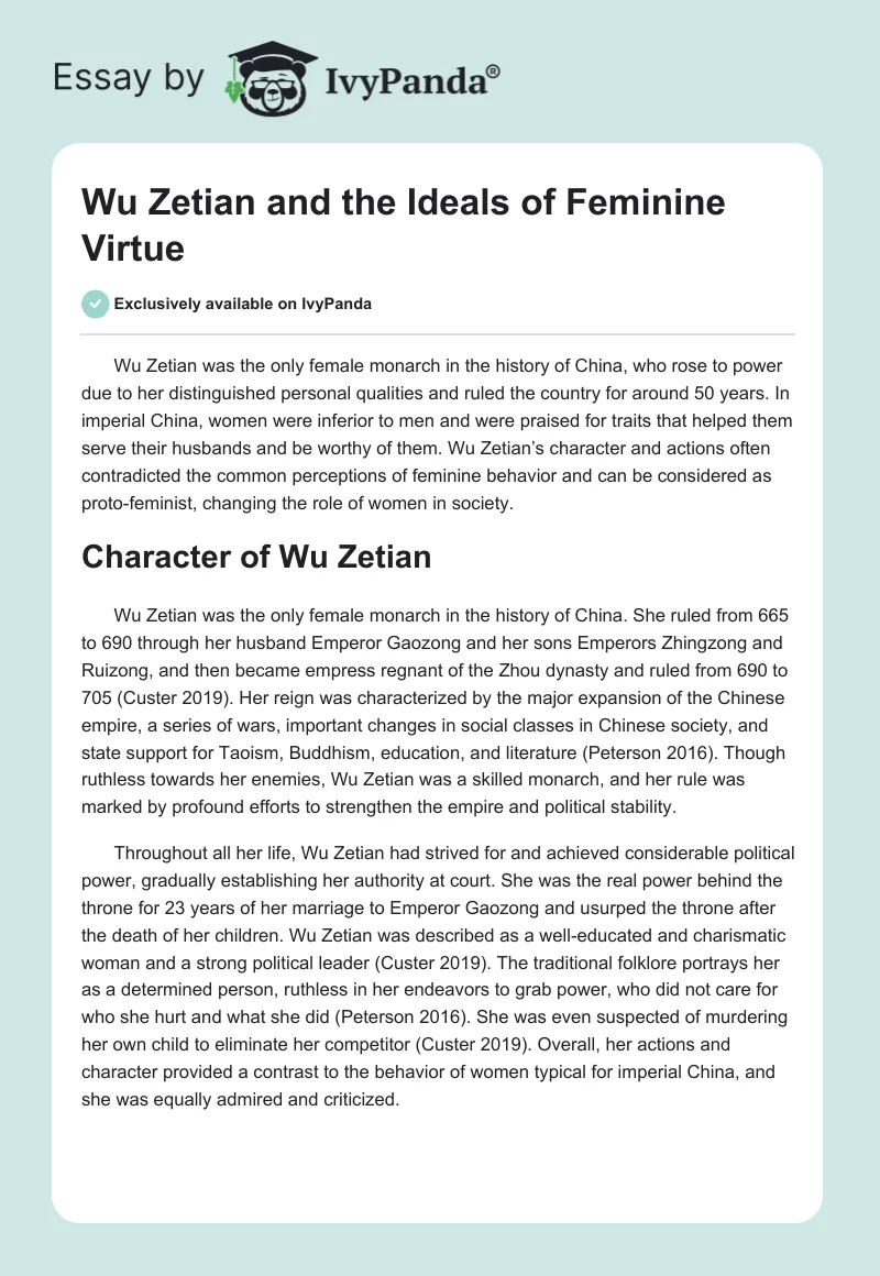 Wu Zetian and the Ideals of Feminine Virtue. Page 1