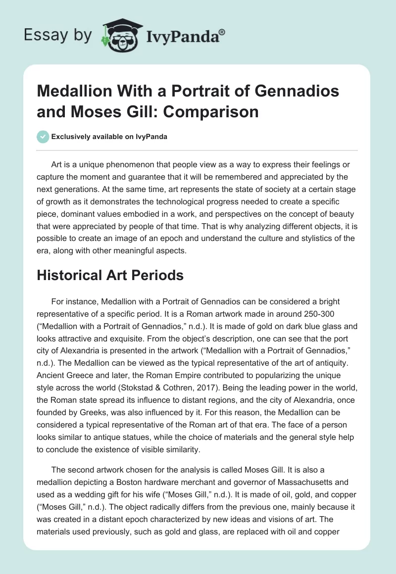 Medallion With a Portrait of Gennadios and Moses Gill: Comparison. Page 1