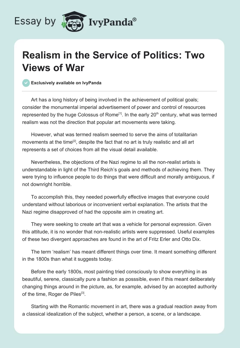 Realism in the Service of Politics: Two Views of War. Page 1