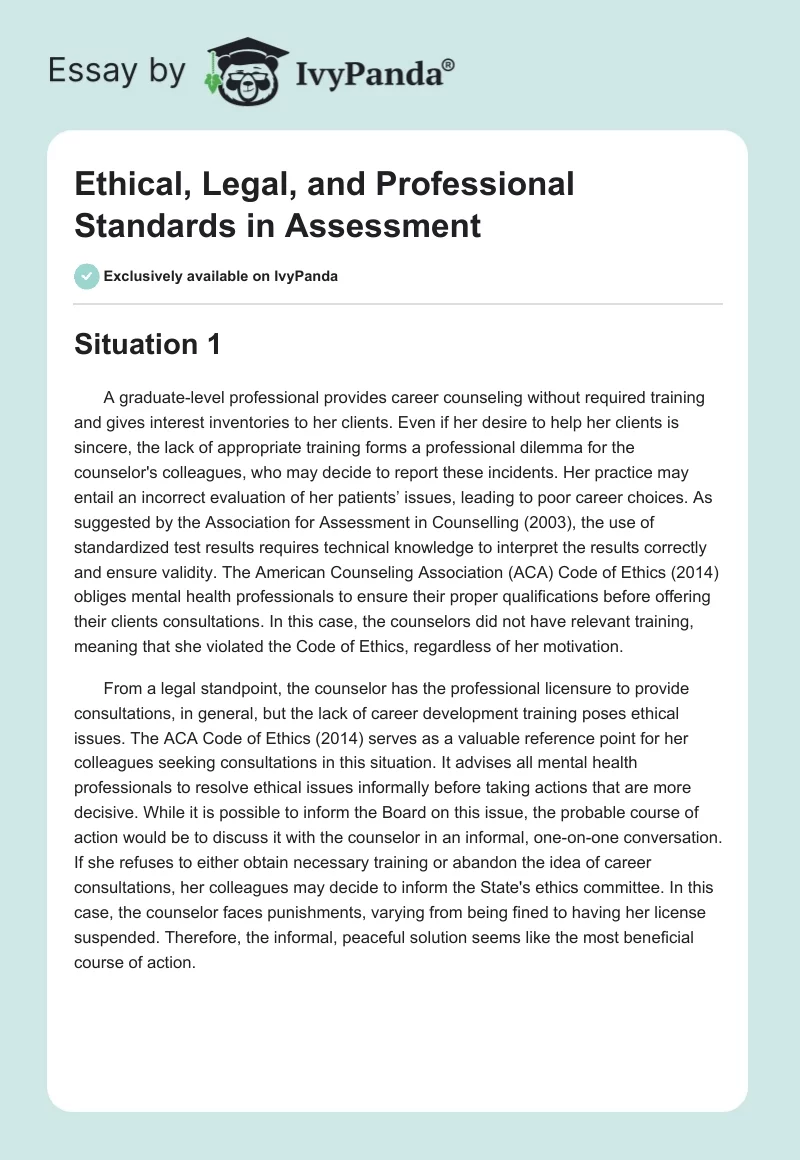 Ethical, Legal, and Professional Standards in Assessment. Page 1