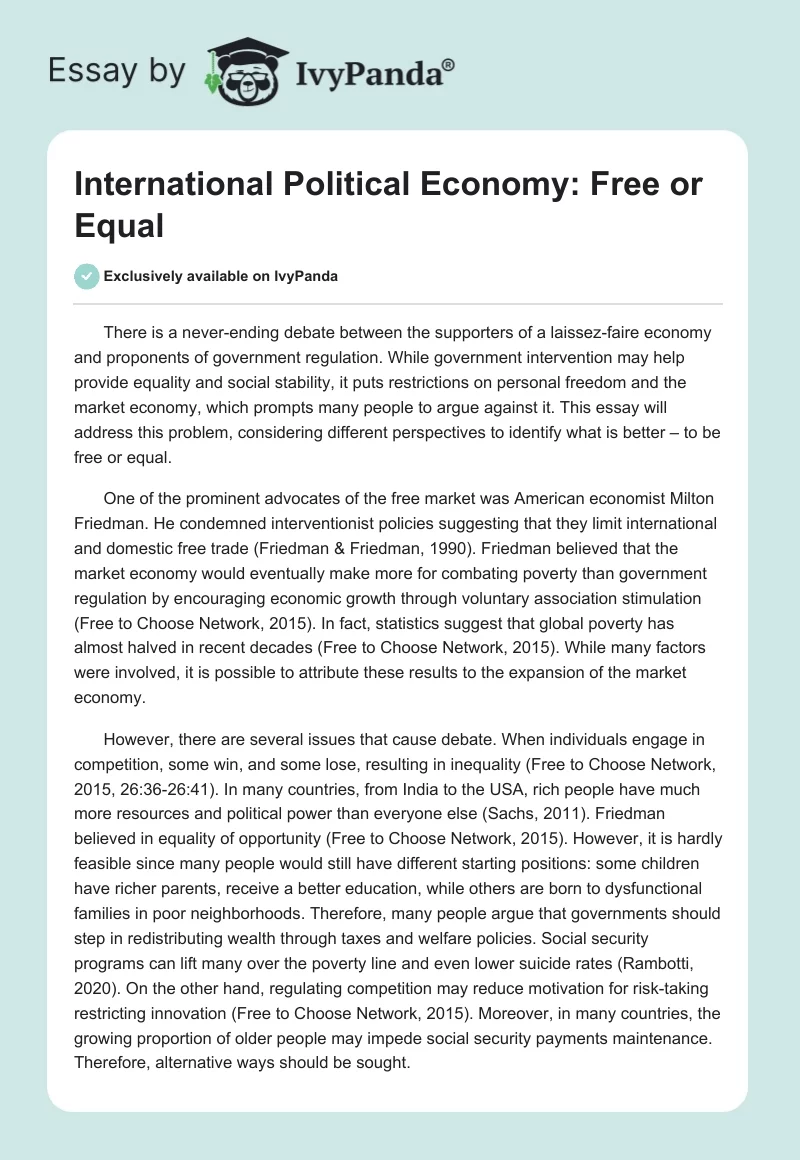 International Political Economy: Free or Equal. Page 1