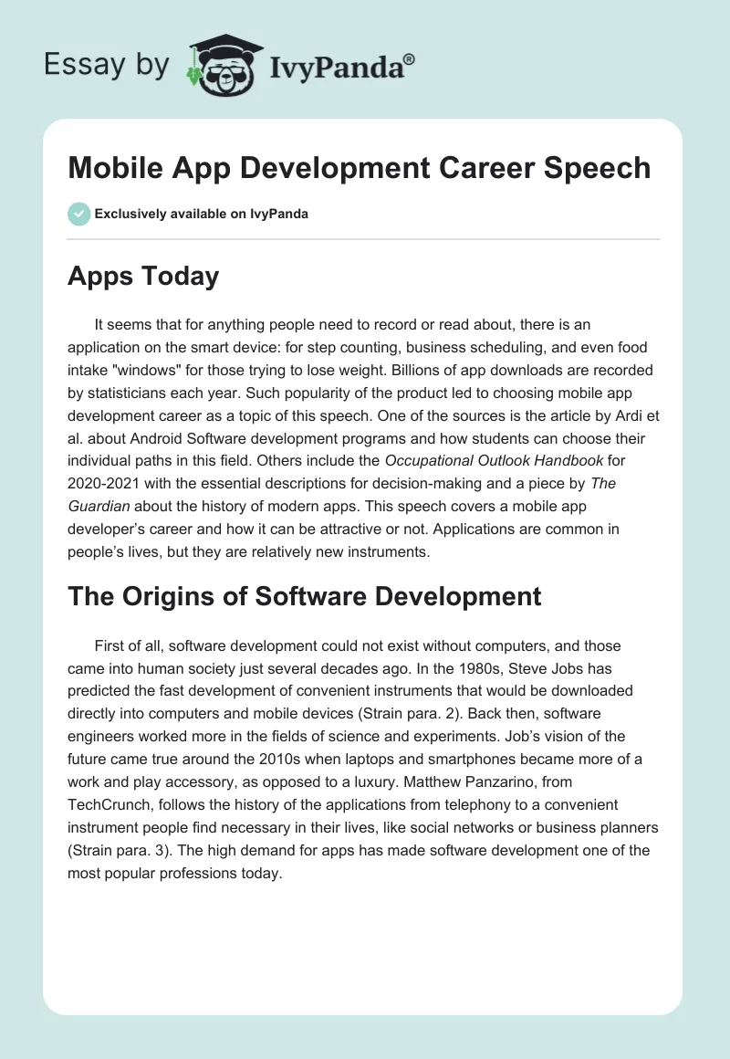 Mobile App Development Career Speech. Page 1