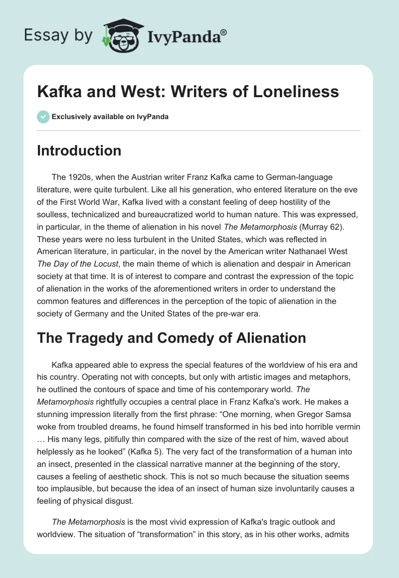 Kafka and West: Writers of Loneliness. Page 1