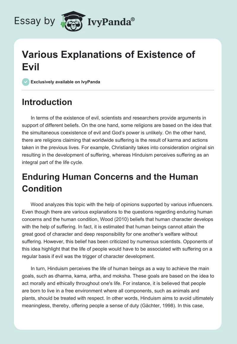 Various Explanations of Existence of Evil. Page 1