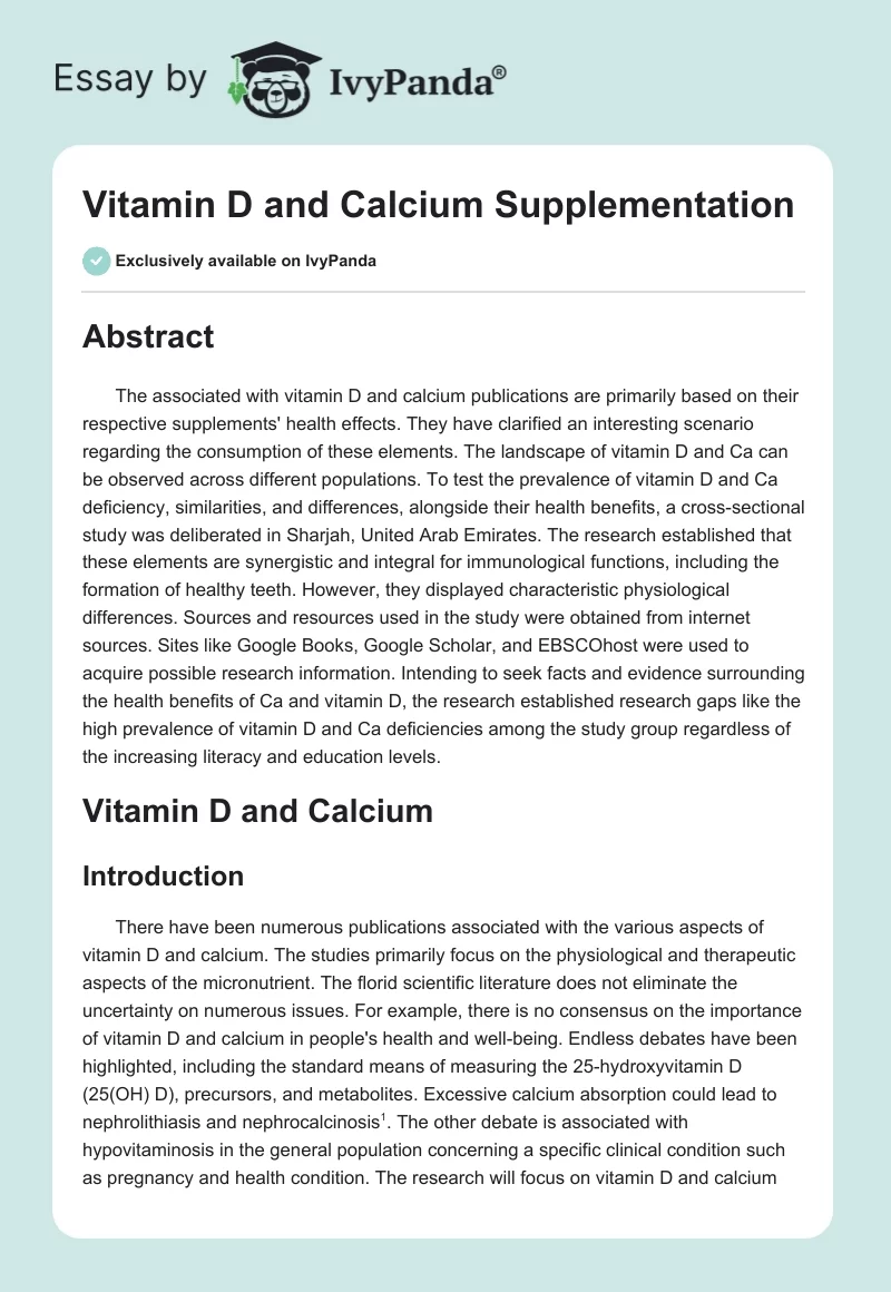 Vitamin D and Calcium Supplementation. Page 1