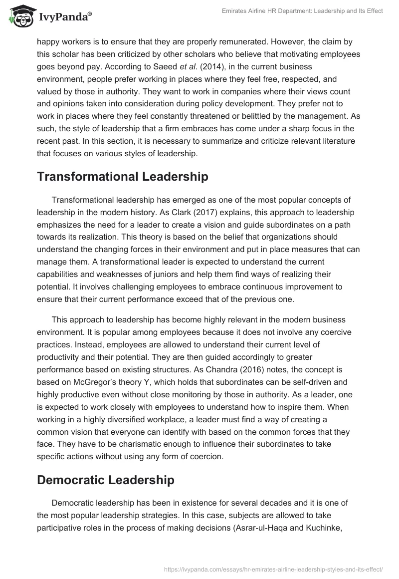 Emirates Airline HR Department: Leadership and Its Effect. Page 3