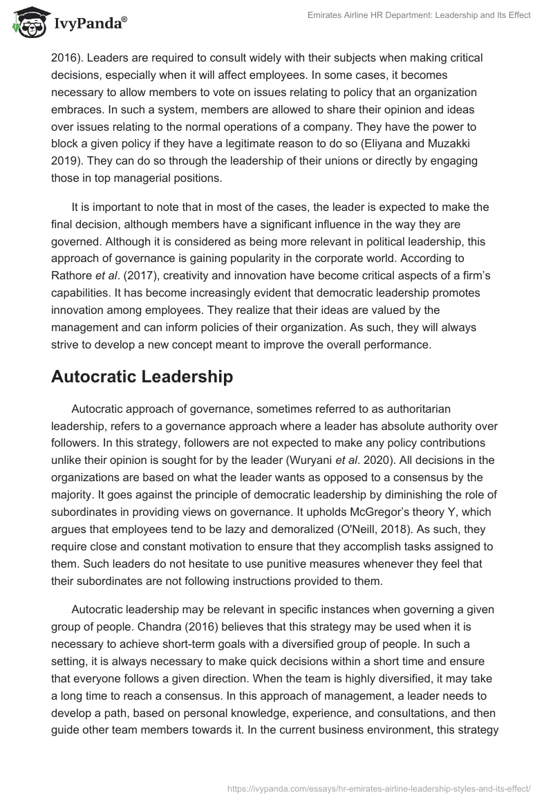 Emirates Airline HR Department: Leadership and Its Effect. Page 4