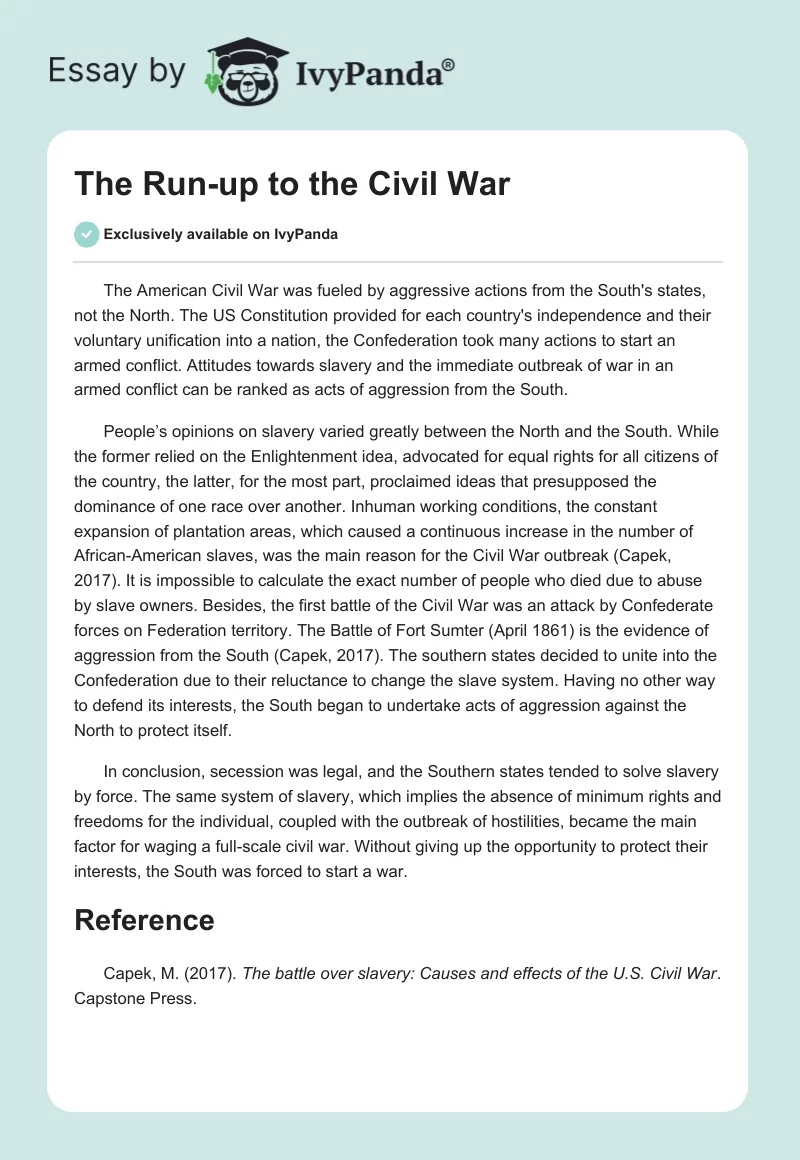 The Run-up to the Civil War. Page 1