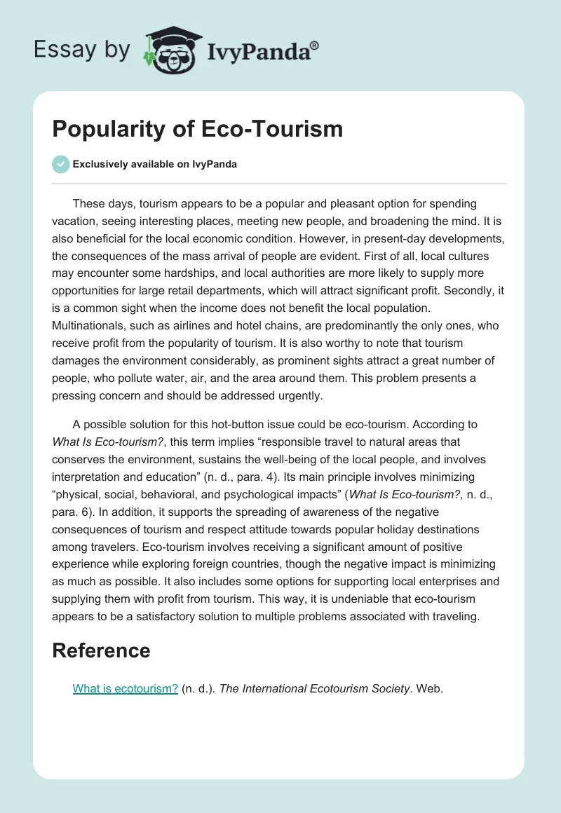 Popularity of Eco-Tourism. Page 1