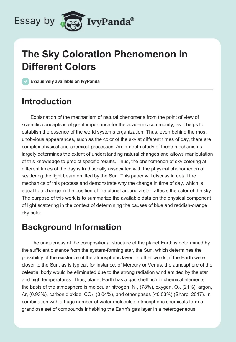 The Sky Coloration Phenomenon in Different Colors. Page 1