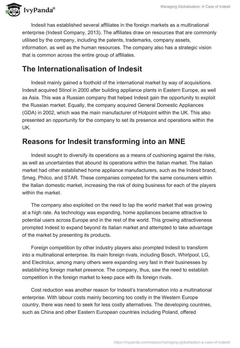 Managing Globalisation: A Case of Indesit. Page 2