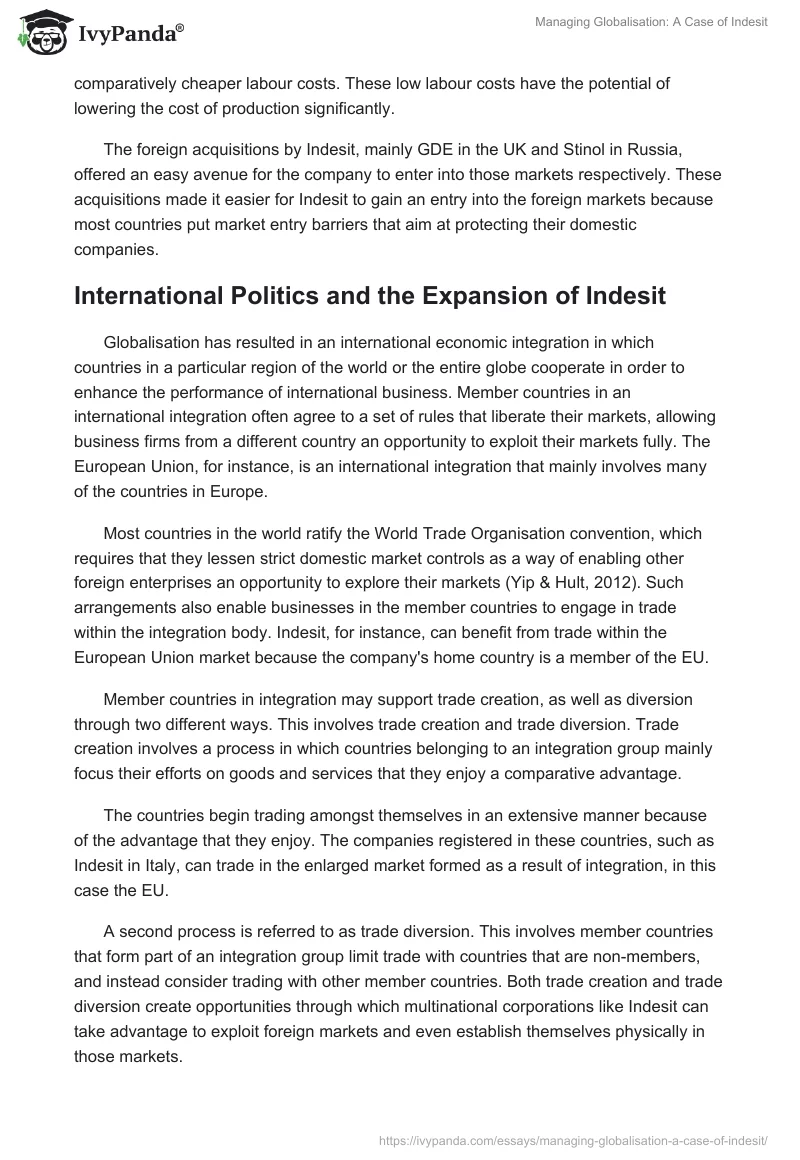 Managing Globalisation: A Case of Indesit. Page 3