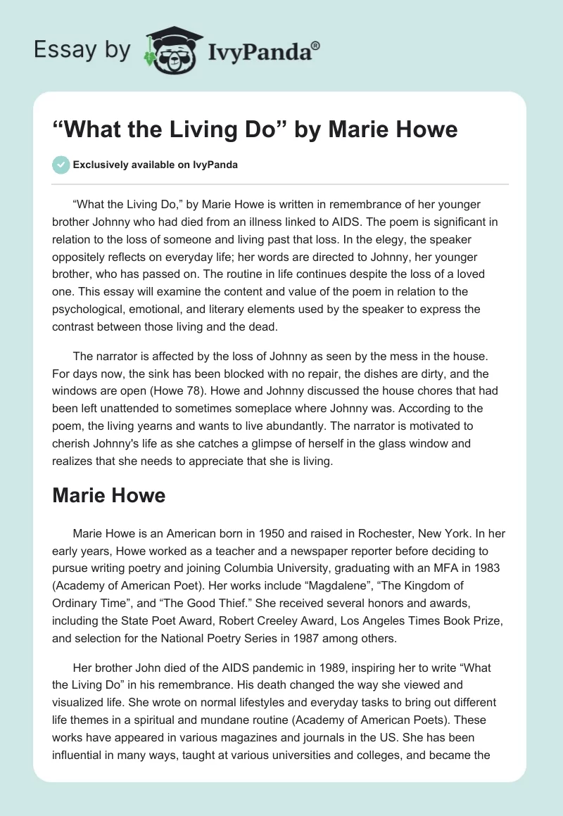 “What the Living Do” by Marie Howe. Page 1