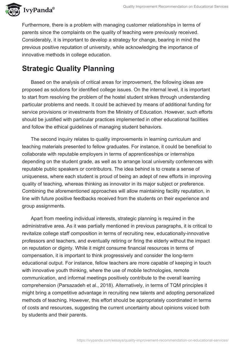 Quality Improvement Recommendation on Educational Services. Page 3