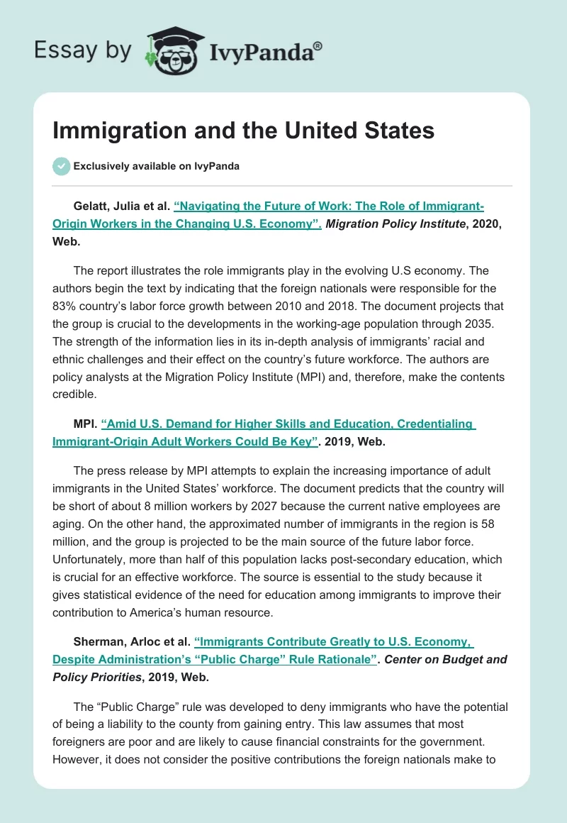 Immigration and the United States. Page 1