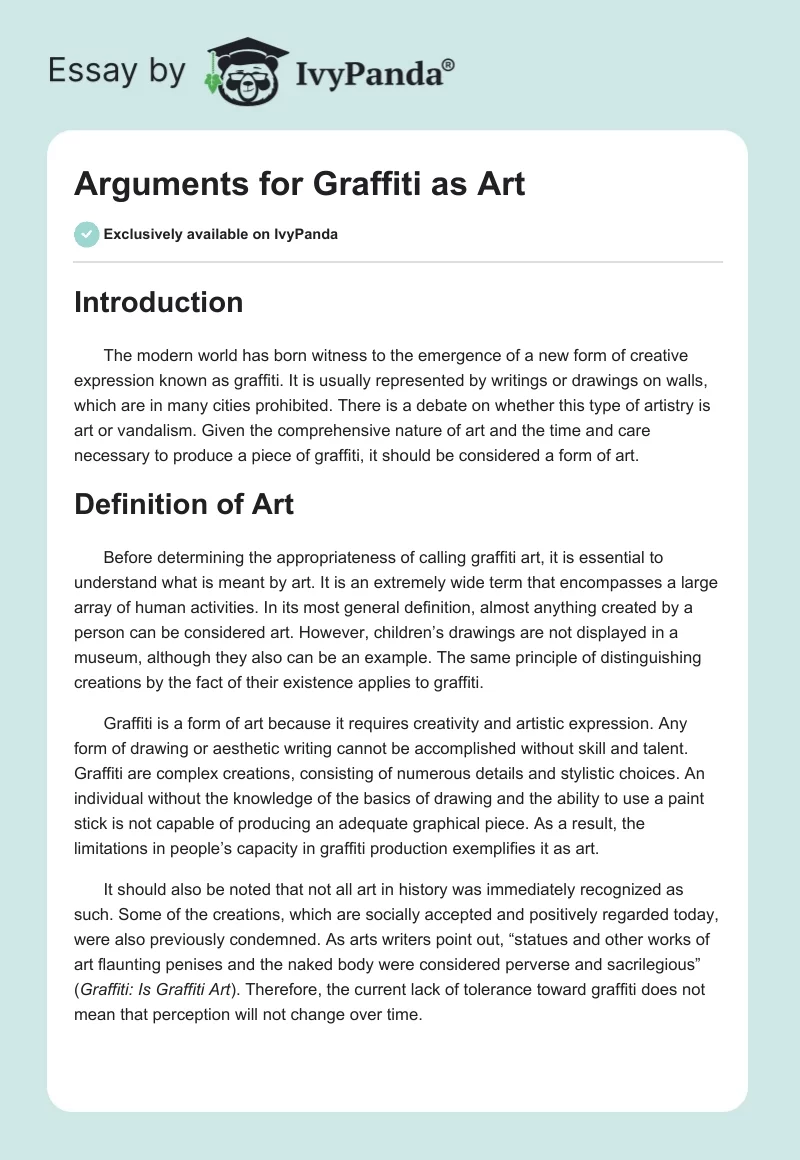 Arguments for Graffiti as Art. Page 1