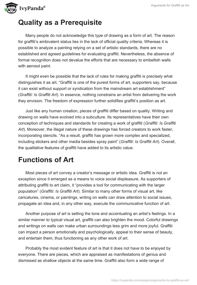 Arguments for Graffiti as Art. Page 2