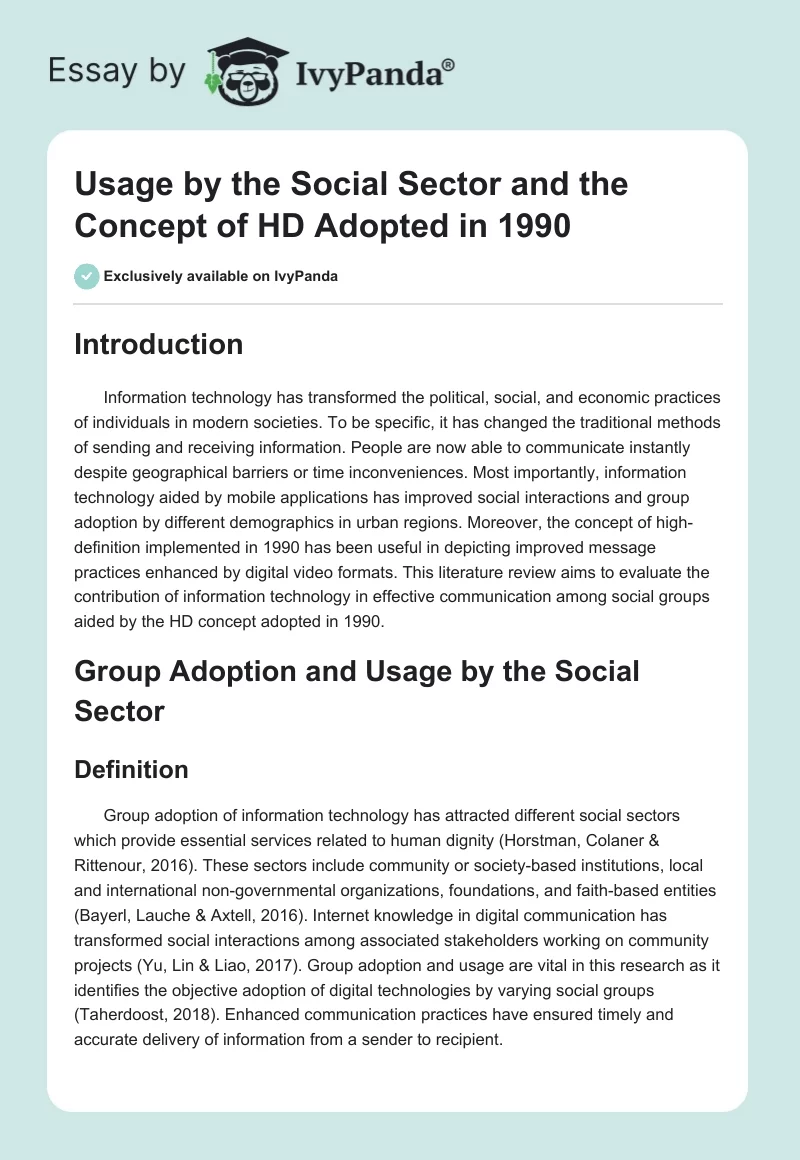 Usage by the Social Sector and the Concept of HD Adopted in 1990. Page 1