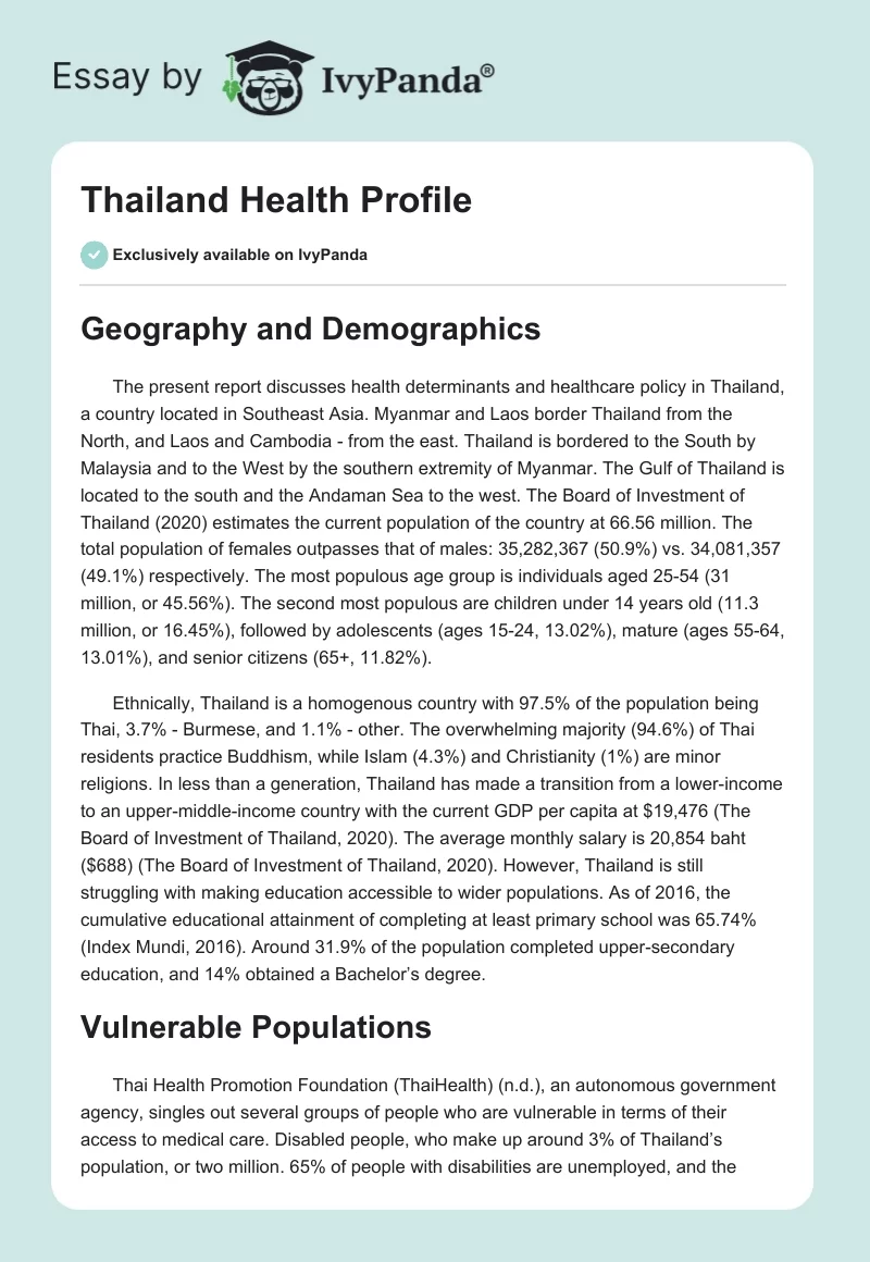 Thailand Health Profile. Page 1