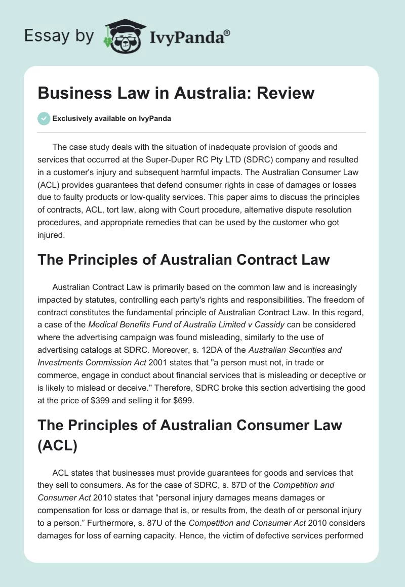 Business Law in Australia: Review. Page 1