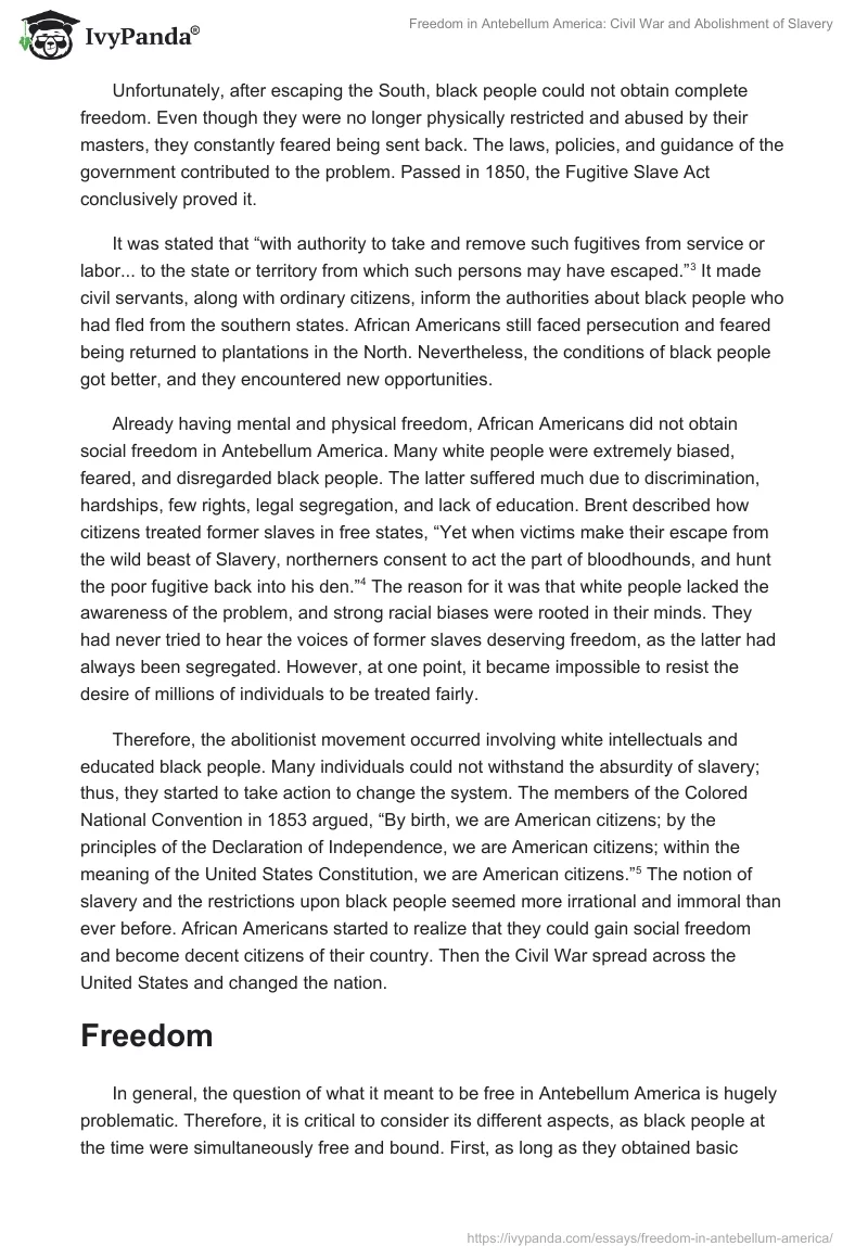 Freedom in Antebellum America: Civil War and Abolishment of Slavery. Page 3