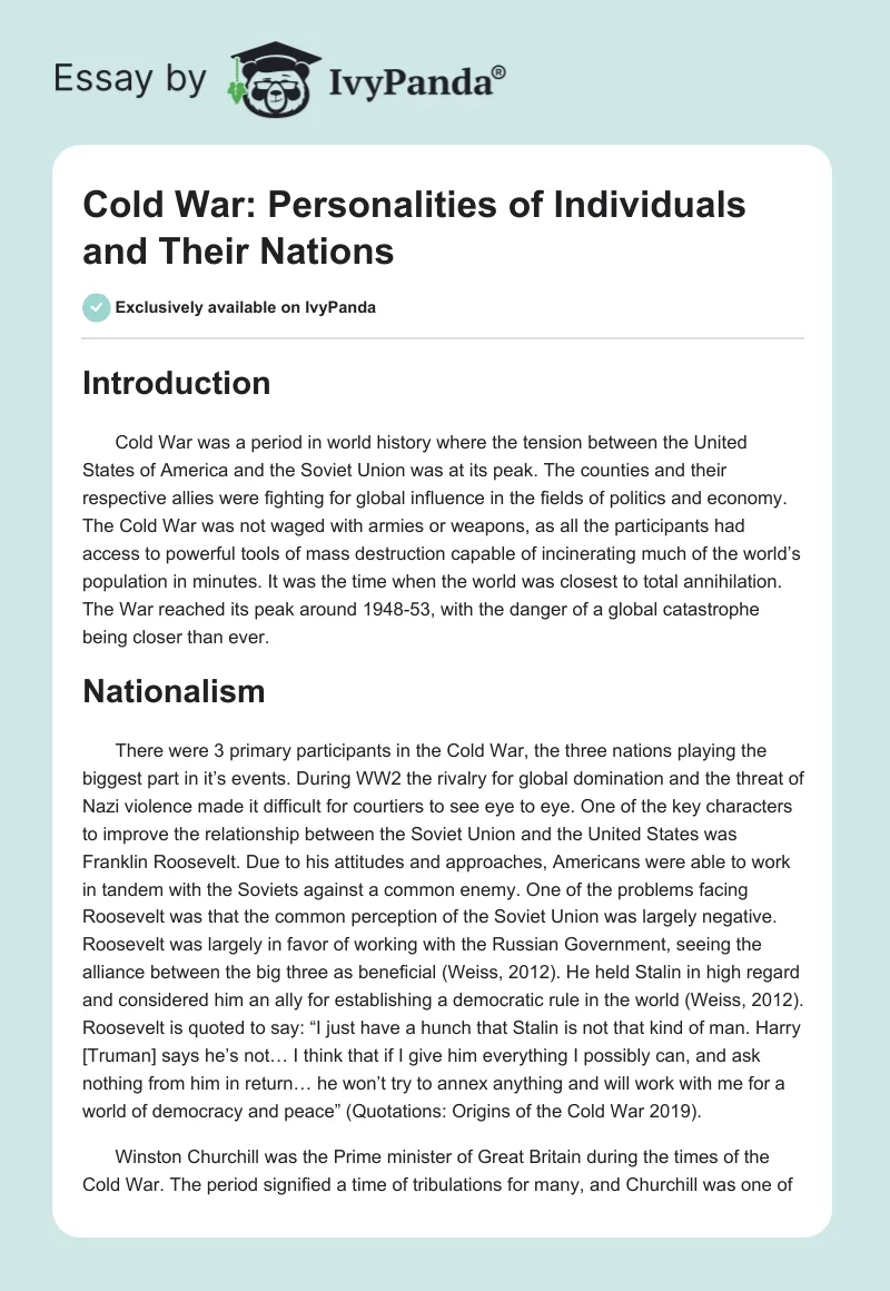 Cold War: Personalities of Individuals and Their Nations. Page 1